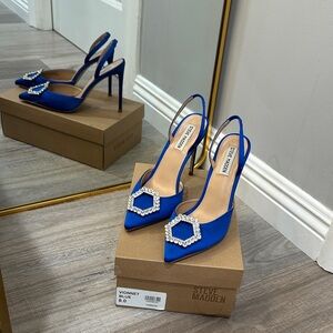 Steve Madden Vionnet Blue Satin Slingback Heels